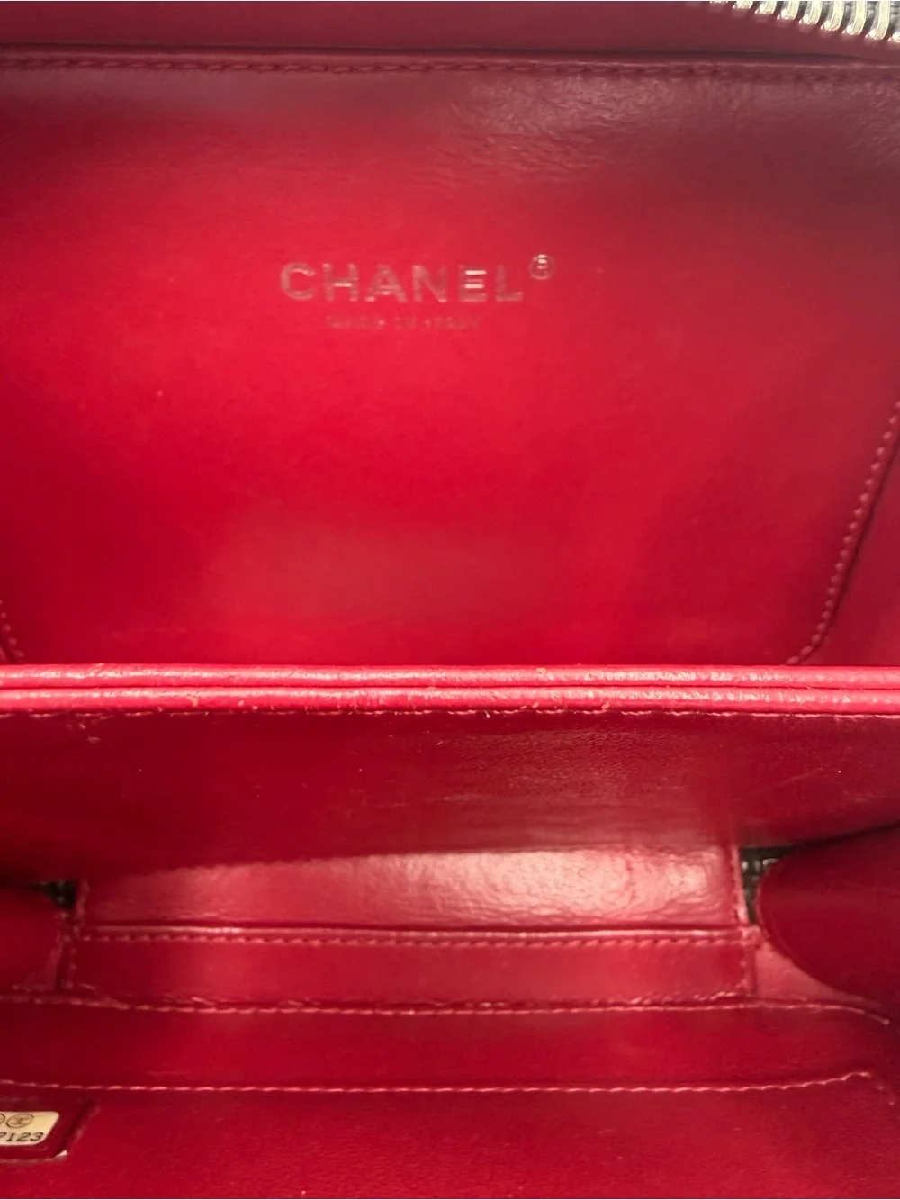 Chanel black and white filigree vanity bag in caviar leather
